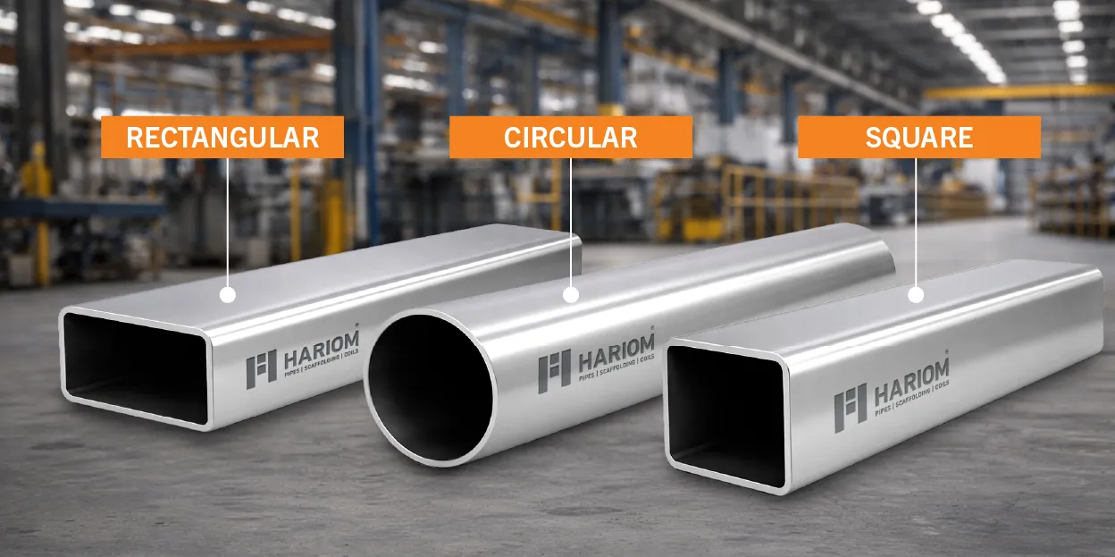Industrial stock of various steel pipes and tubes for construction